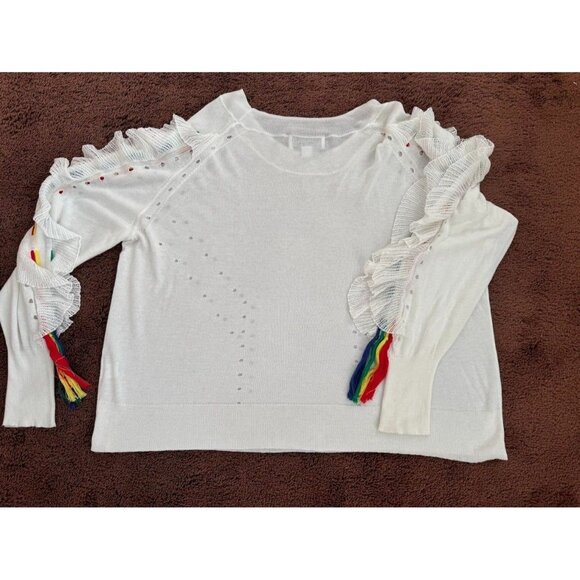 WILDFOX Diez Sweater Women's Size Large Ruffled Lace Up Sleeves White - Picture 8 of 11